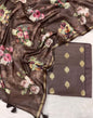 Brown Pure Mercerise Floral Zari Booti Banarasi Suit with Digital Print Dupatta 1000SKL_MSD3