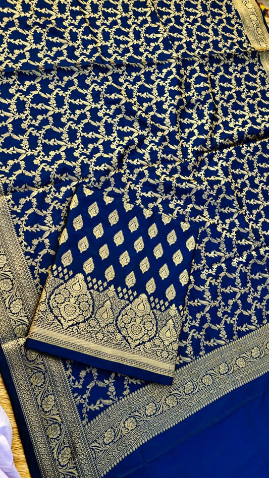 Dark Blue Katan Silk Floral Zari Booti Banarasi With Floral Jaal Dupatta Suit Set  1000SKL_PK1