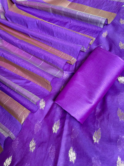 Purple Mul Chanderi Zari Booti Banarasi Suit with Organza Sona Rupa Patti Dupatta 100JJ_MLC10
