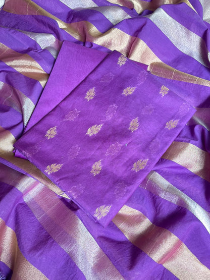 Purple Mul Chanderi Zari Booti Banarasi Suit with Organza Sona Rupa Patti Dupatta 100JJ_MLC10