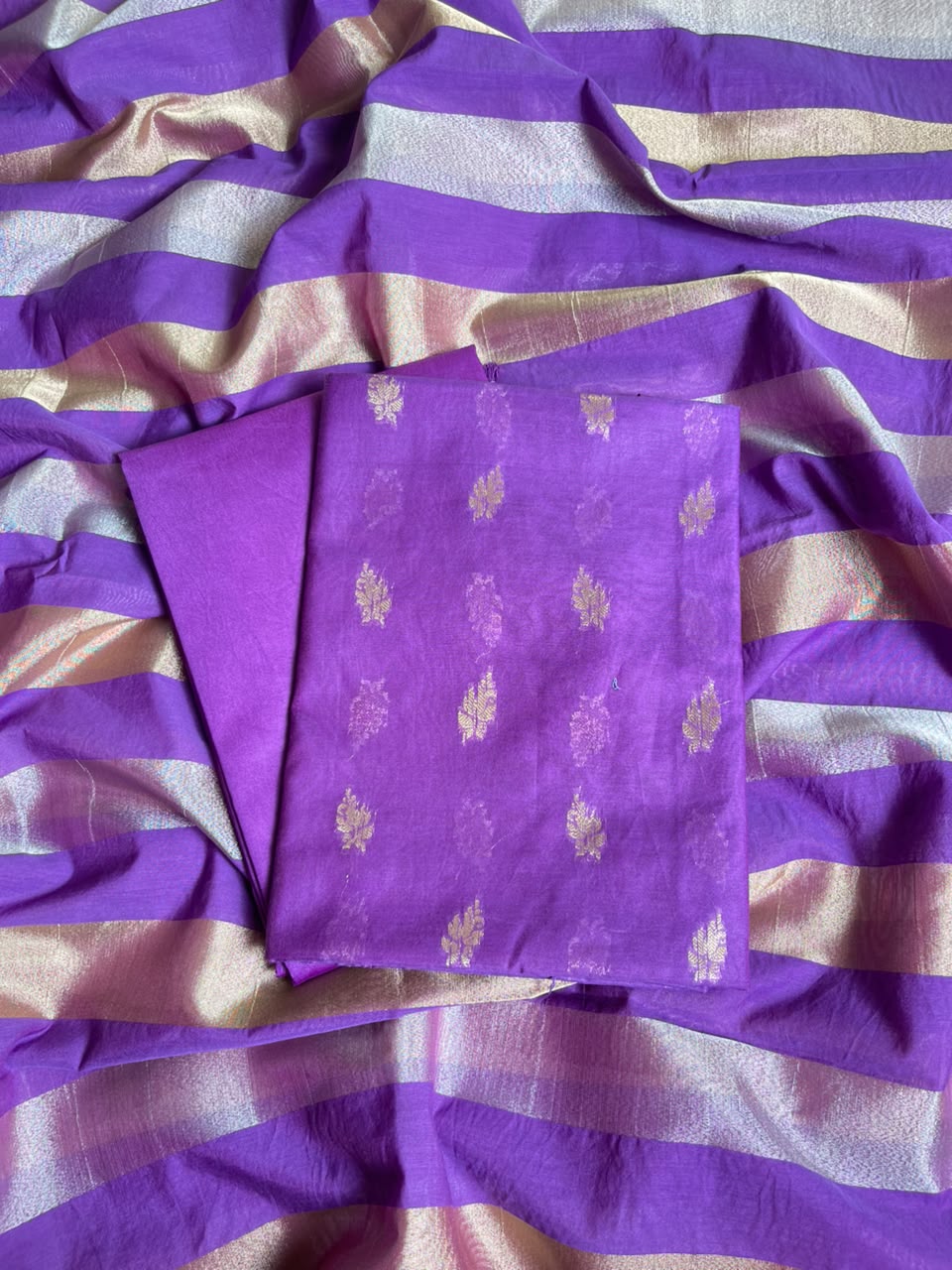 Purple Mul Chanderi Zari Booti Banarasi Suit with Organza Sona Rupa Patti Dupatta 100JJ_MLC10