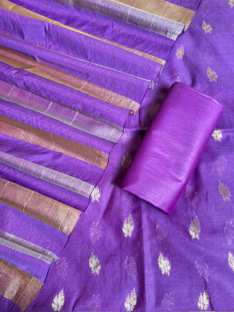 Purple Mul Chanderi Zari Booti Banarasi Suit with Organza Sona Rupa Patti Dupatta 100JJ_MLC10