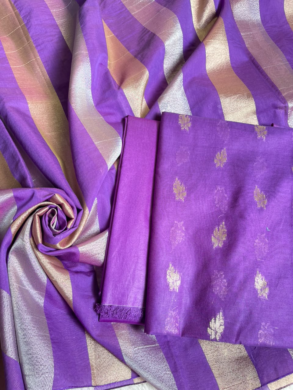 Purple Mul Chanderi Zari Booti Banarasi Suit with Organza Sona Rupa Patti Dupatta 100JJ_MLC10