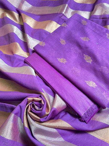 Purple Mul Chanderi Zari Booti Banarasi Suit with Organza Sona Rupa Patti Dupatta 100JJ_MLC10