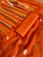Orange Mul Chanderi Zari Booti Banarasi Suit with Organza Sona Rupa Patti Dupatta 100JJ_MLC11