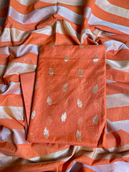 Orange Mul Chanderi Zari Booti Banarasi Suit with Organza Sona Rupa Patti Dupatta 100JJ_MLC11