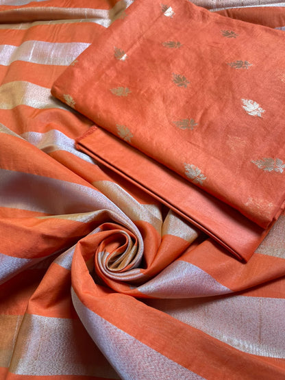 Orange Mul Chanderi Zari Booti Banarasi Suit with Organza Sona Rupa Patti Dupatta 100JJ_MLC11