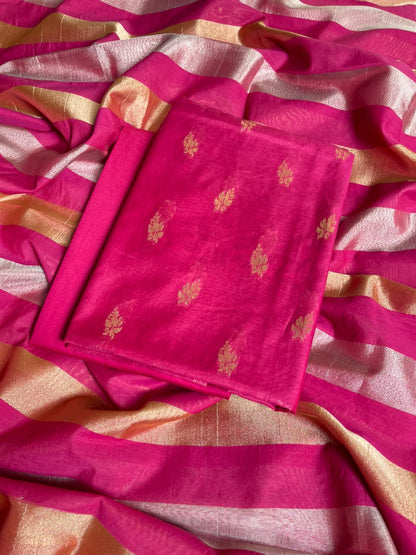 Magenta Mul Chanderi Zari Booti Banarasi Suit with Organza Sona Rupa Patti Dupatta 100JJ_MLC12