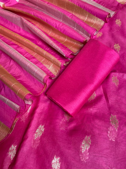 Magenta Mul Chanderi Zari Booti Banarasi Suit with Organza Sona Rupa Patti Dupatta 100JJ_MLC12