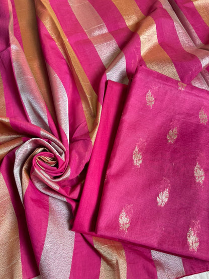 Magenta Mul Chanderi Zari Booti Banarasi Suit with Organza Sona Rupa Patti Dupatta 100JJ_MLC12