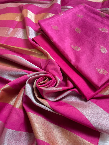 Magenta Mul Chanderi Zari Booti Banarasi Suit with Organza Sona Rupa Patti Dupatta 100JJ_MLC12