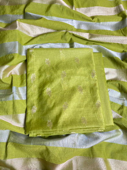 Green Mul Chanderi Zari Booti Banarasi Suit with Organza Sona Rupa Patti Dupatta 100JJ_MLC13