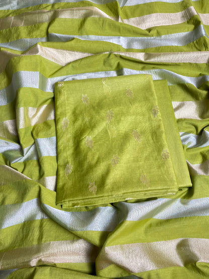 Green Mul Chanderi Zari Booti Banarasi Suit with Organza Sona Rupa Patti Dupatta 100JJ_MLC13