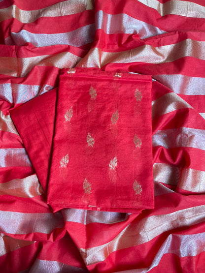 Light Red Mul Chanderi Zari Booti Banarasi Suit with Organza Sona Rupa Patti Dupatta 100JJ_MLC14