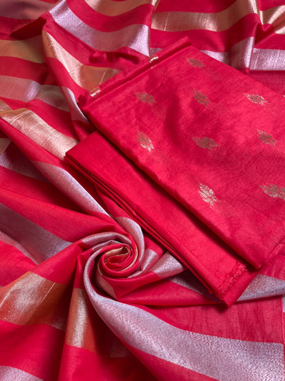 Light Red Mul Chanderi Zari Booti Banarasi Suit with Organza Sona Rupa Patti Dupatta 100JJ_MLC14
