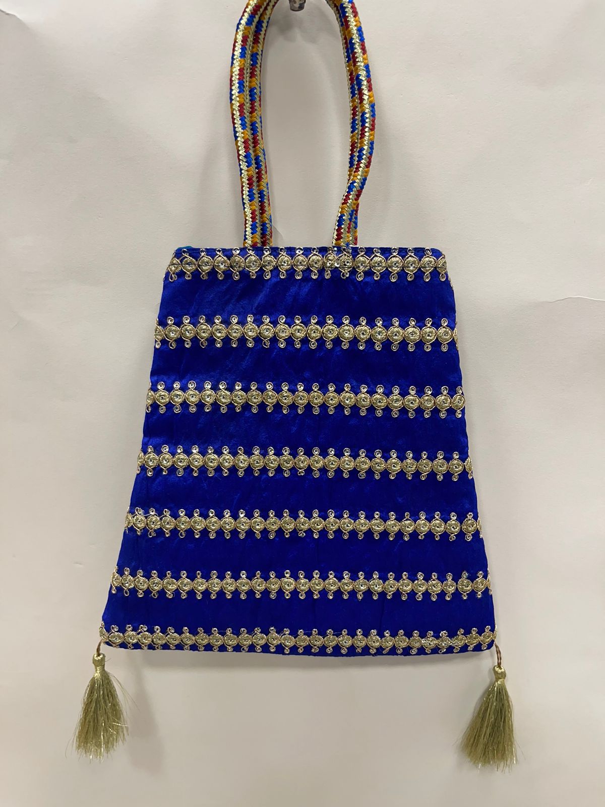 Blue Banarasi Trishaped Hand Bag HBG_11