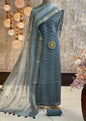 Grey Cotton Silk Banarasi Suit with Silver Zari Booti & Elegant Tassel Dupatta 1050SKL_CSP10