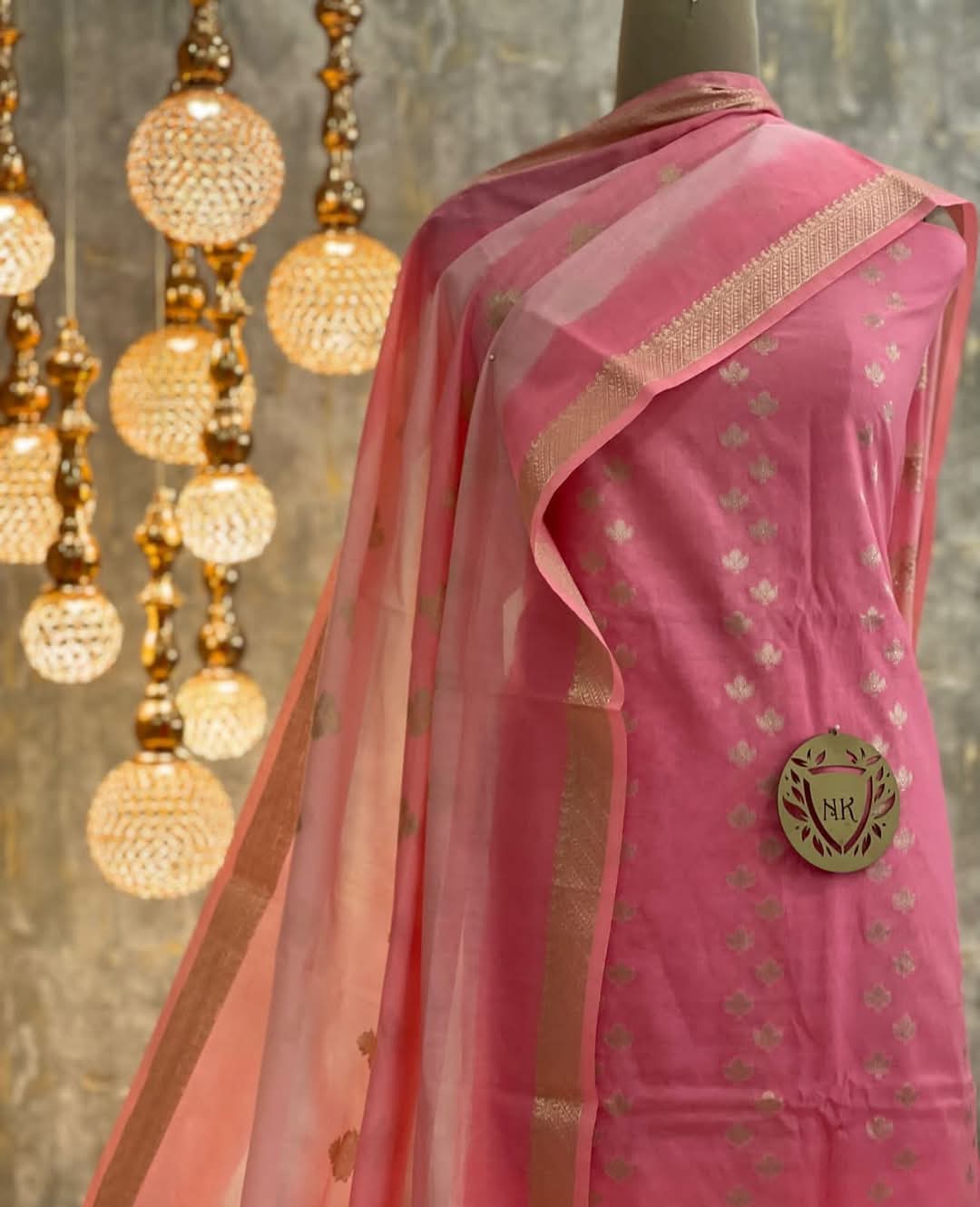 Pink Cotton Silk Banarasi Suit with Silver Zari Booti & Elegant Tassel Dupatta 1050SKL_CSP2