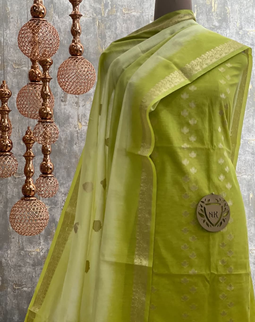 Green Cotton Silk Banarasi Suit with Silver Zari Booti & Elegant Tassel Dupatta 1050SKL_CSP6