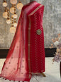 Dark Pink Cotton Silk Banarasi Suit with Silver Zari Booti & Elegant Tassel Dupatta 1050SKL_CSP7