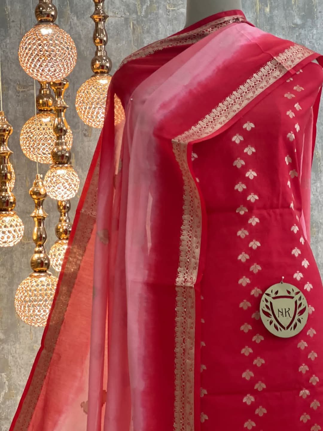 Dark Pink Cotton Silk Banarasi Suit with Silver Zari Booti & Elegant Tassel Dupatta 1050SKL_CSP7