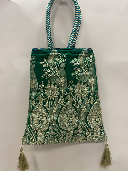 Green Banarasi Trishaped Hand Bag HBG_6