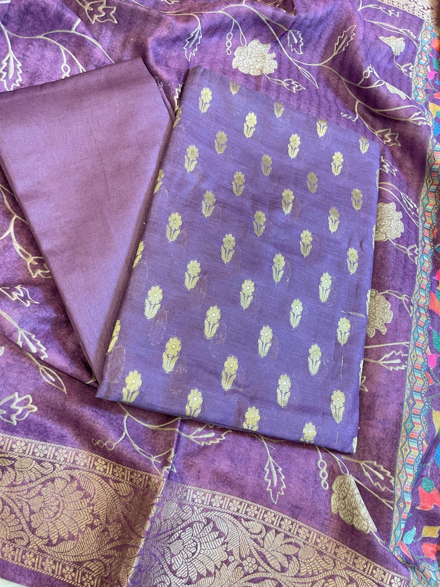 Wine Cotton Mercerise Zari Booti Banarasi Suit with Digital Print Dupatta 10IM_CMP1