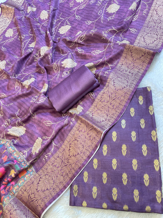 Wine Cotton Mercerise Zari Booti Banarasi Suit with Digital Print Dupatta 10IM_CMP1