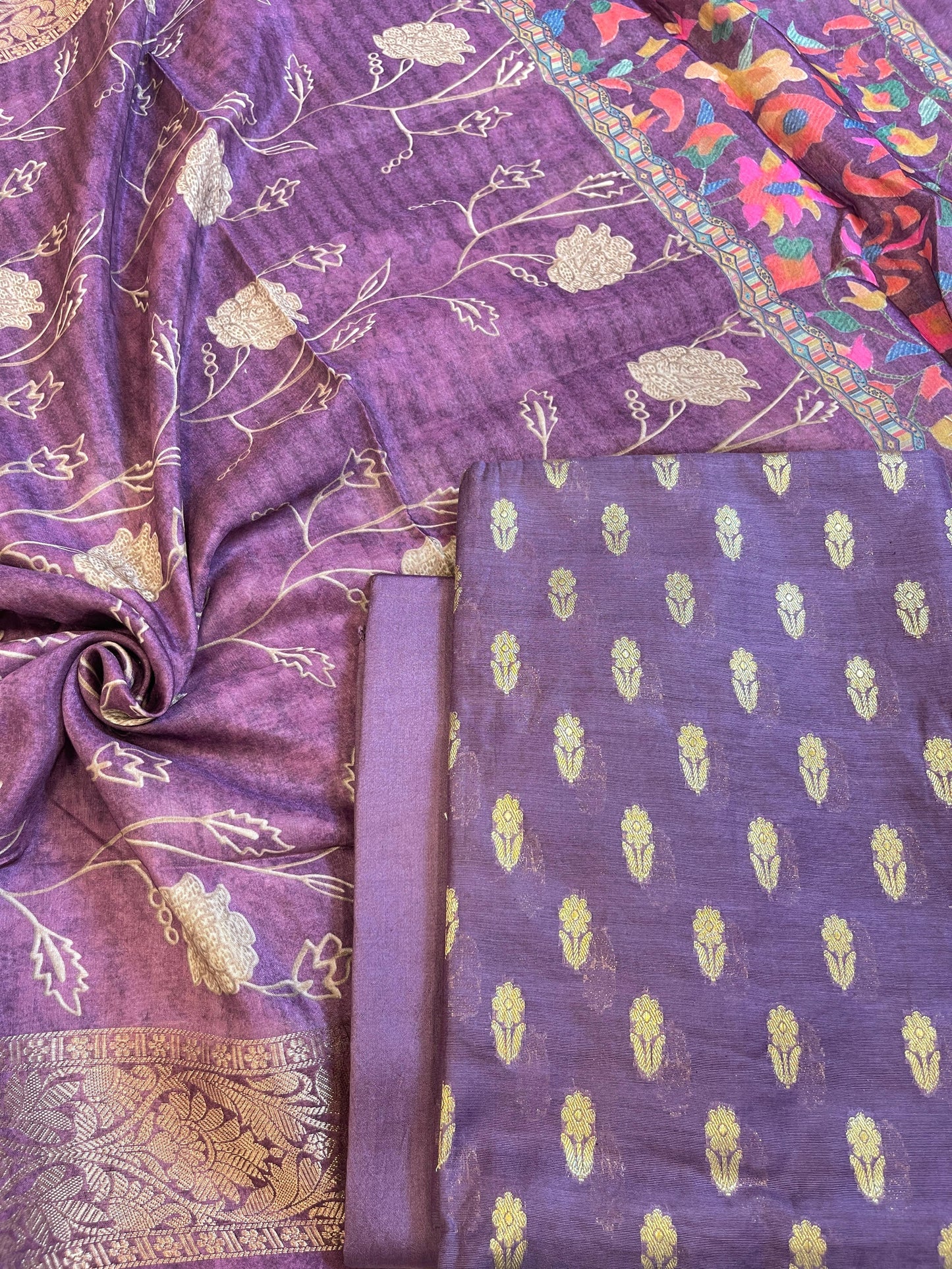 Wine Cotton Mercerise Zari Booti Banarasi Suit with Digital Print Dupatta 10IM_CMP1