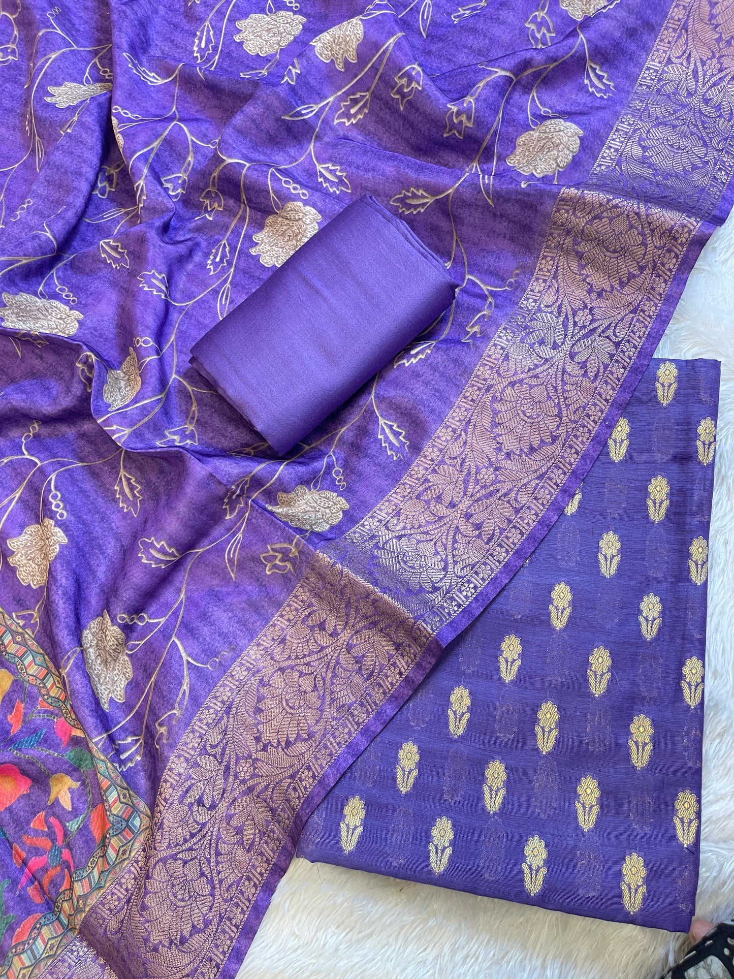 Purple Cotton Mercerise Zari Booti Banarasi Suit with Digital Print Dupatta 10IM_CMP3
