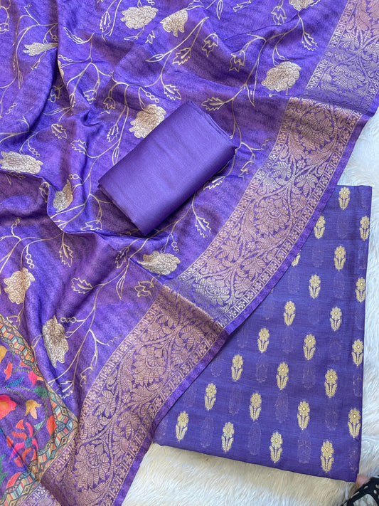 Purple Cotton Mercerise Zari Booti Banarasi Suit with Digital Print Dupatta 10IM_CMP3