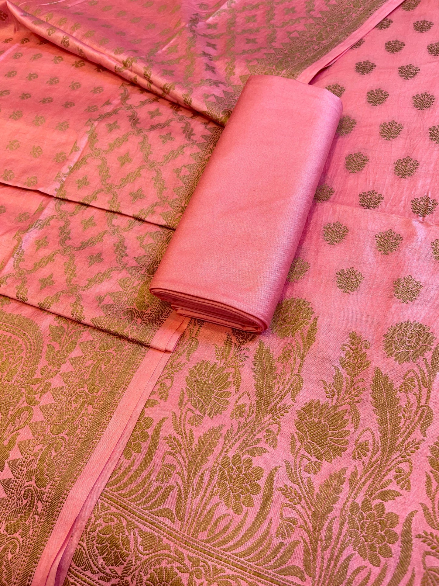 Coral Pink Cotton Dyable Floral Resham Zari Booti Banarasi Suit 10SHL_CD1