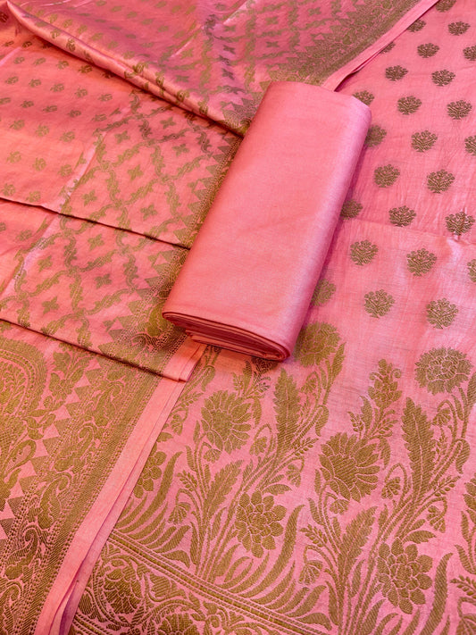 Coral Pink Cotton Dyable Floral Resham Zari Booti Banarasi Suit 10SHL_CD1