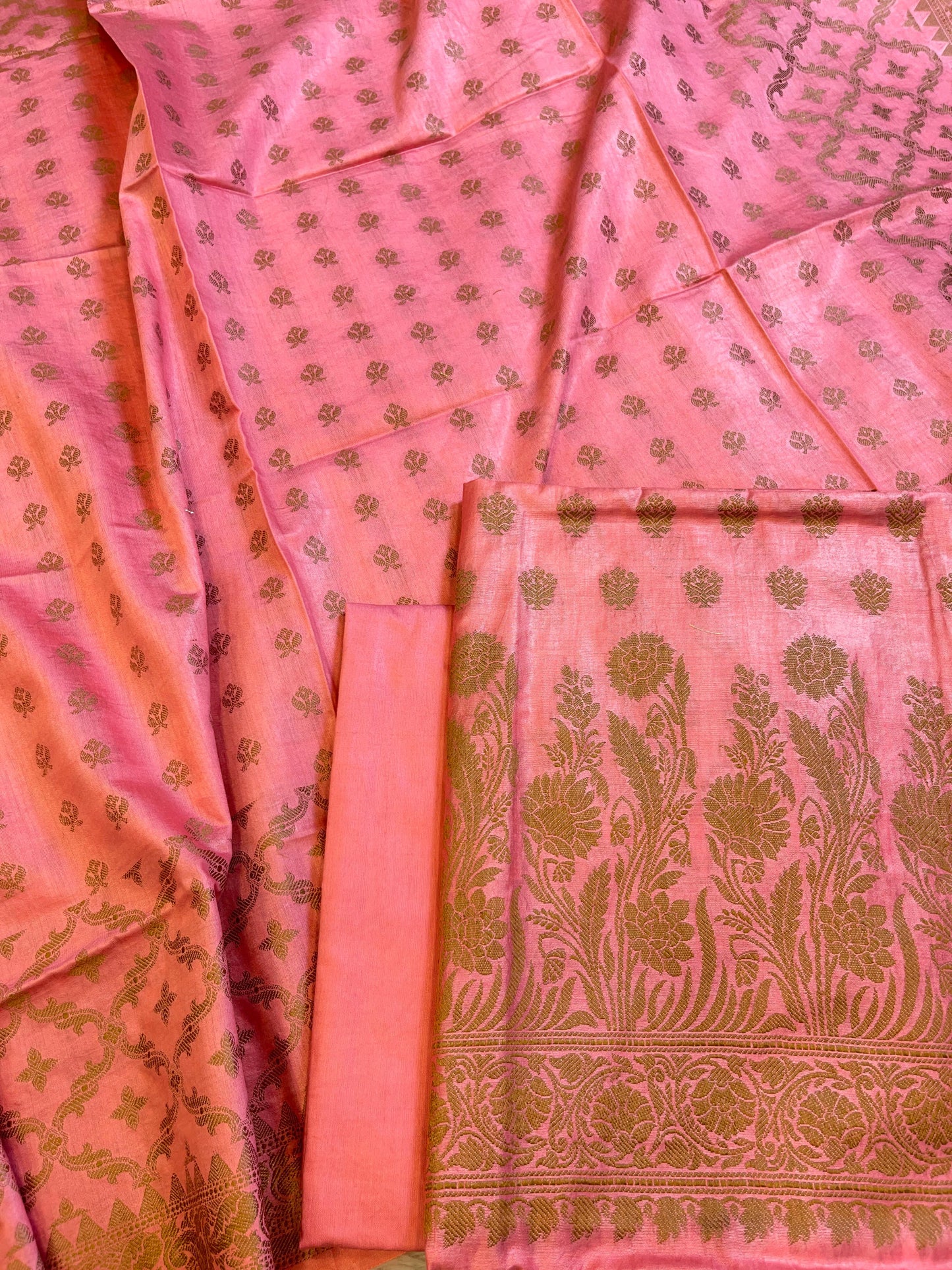 Coral Pink Cotton Dyable Floral Resham Zari Booti Banarasi Suit 10SHL_CD1