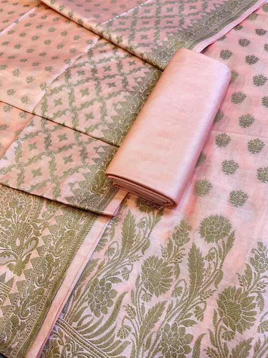 Peach Cotton Dyable Floral Resham Zari Booti Banarasi Suit 10SHL_CD3
