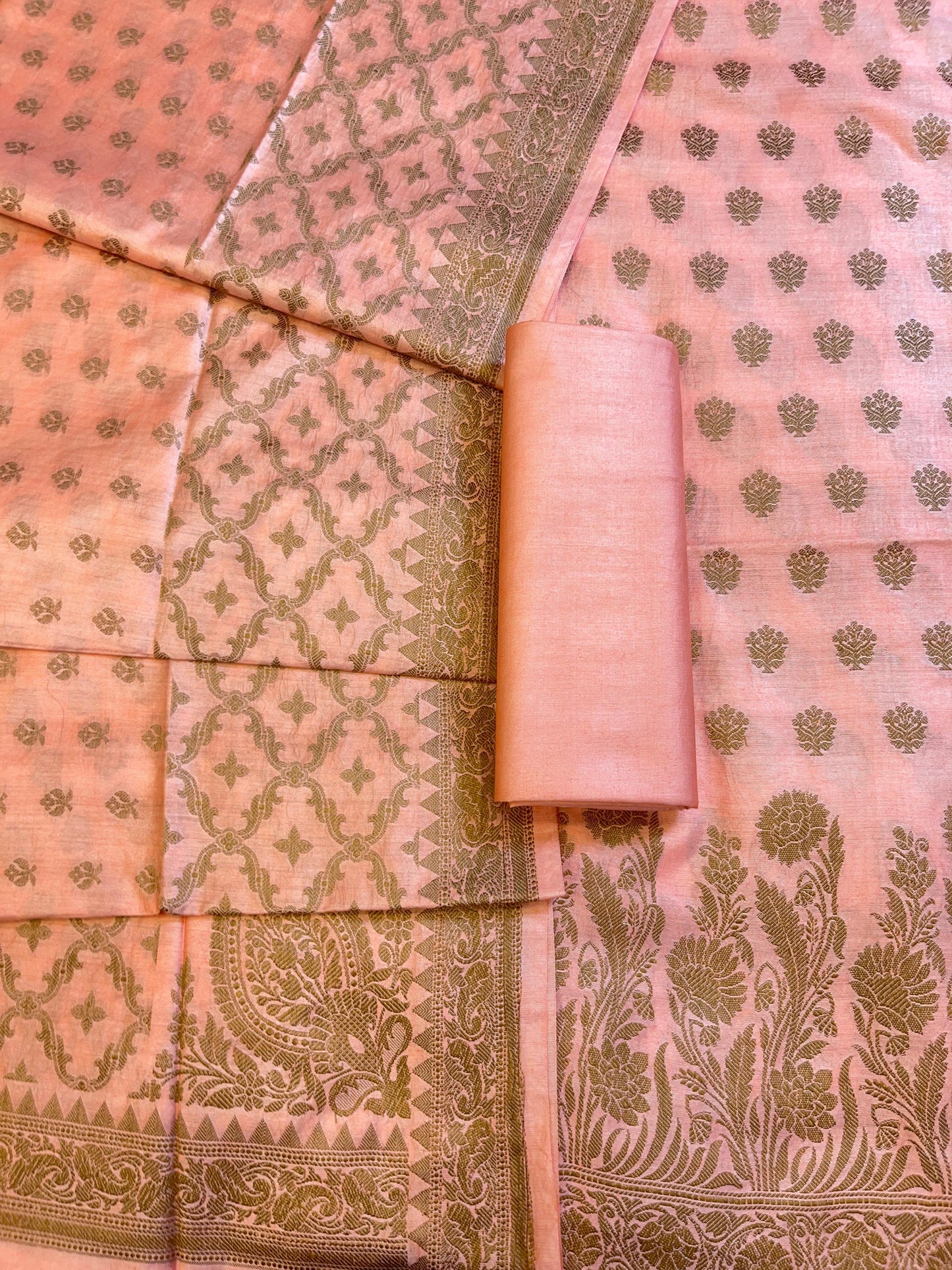 Peach Cotton Dyable Floral Resham Zari Booti Banarasi Suit 10SHL_CD3