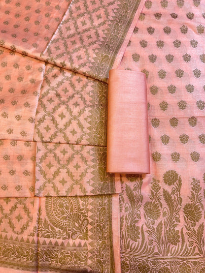 Peach Cotton Dyable Floral Resham Zari Booti Banarasi Suit 10SHL_CD3