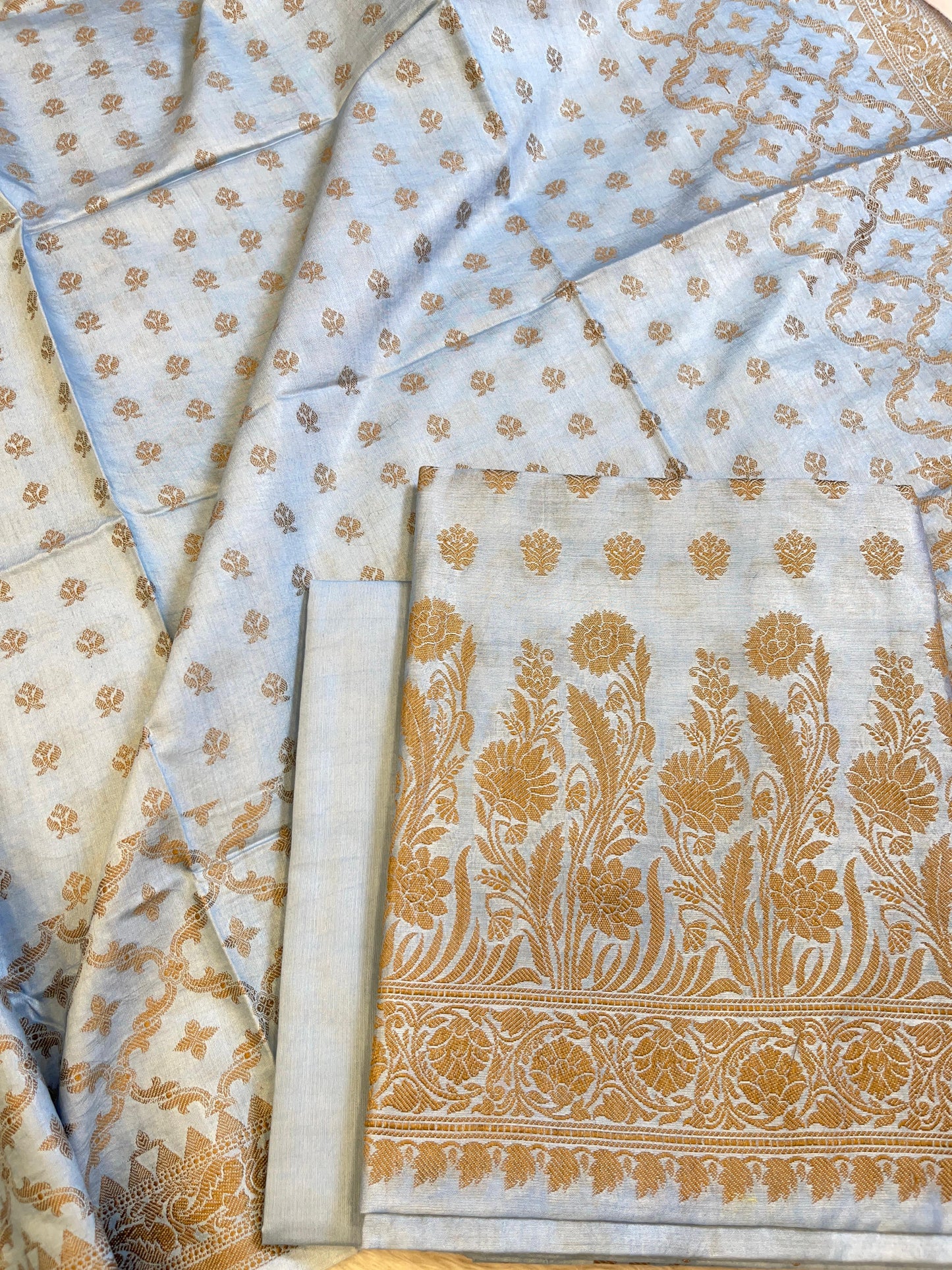 Light Blue Cotton Dyable Floral Resham Zari Booti Banarasi Suit 10SHL_CD4