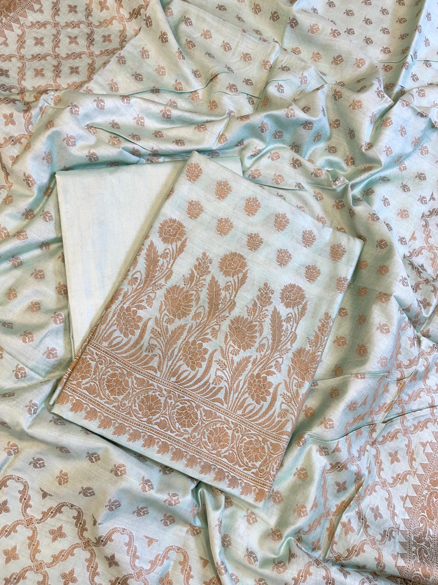 Light Olive Green Cotton Dyable Floral Resham Zari Booti Banarasi Suit 10SHL_CD5