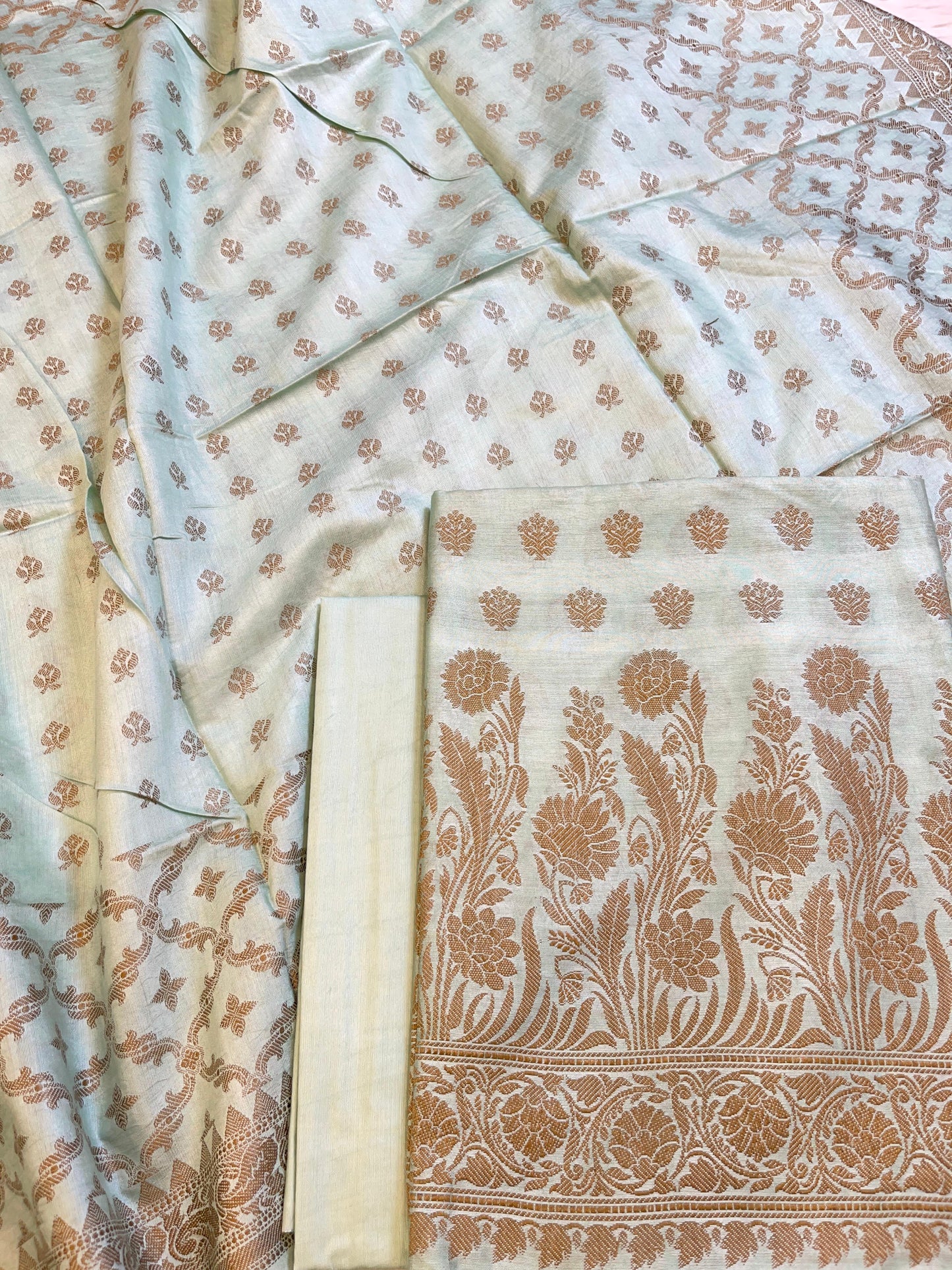 Light Olive Green Cotton Dyable Floral Resham Zari Booti Banarasi Suit 10SHL_CD5