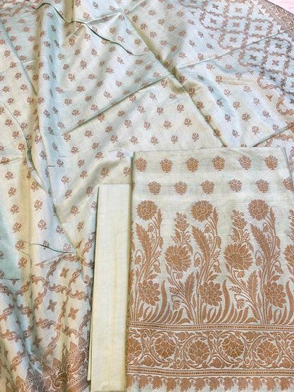 Light Olive Green Cotton Dyable Floral Resham Zari Booti Banarasi Suit 10SHL_CD5