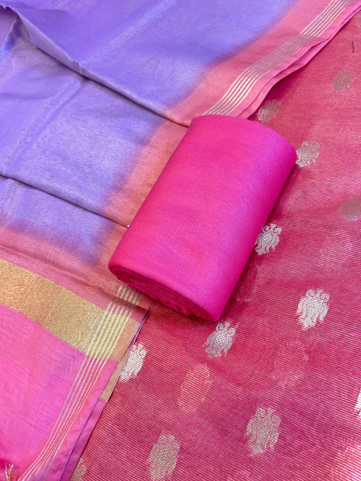 Dark Pink Tissue Silk Zari Booti with Contrast Lavender Dupatta Banarasi Suit 10SKL_TSUS1