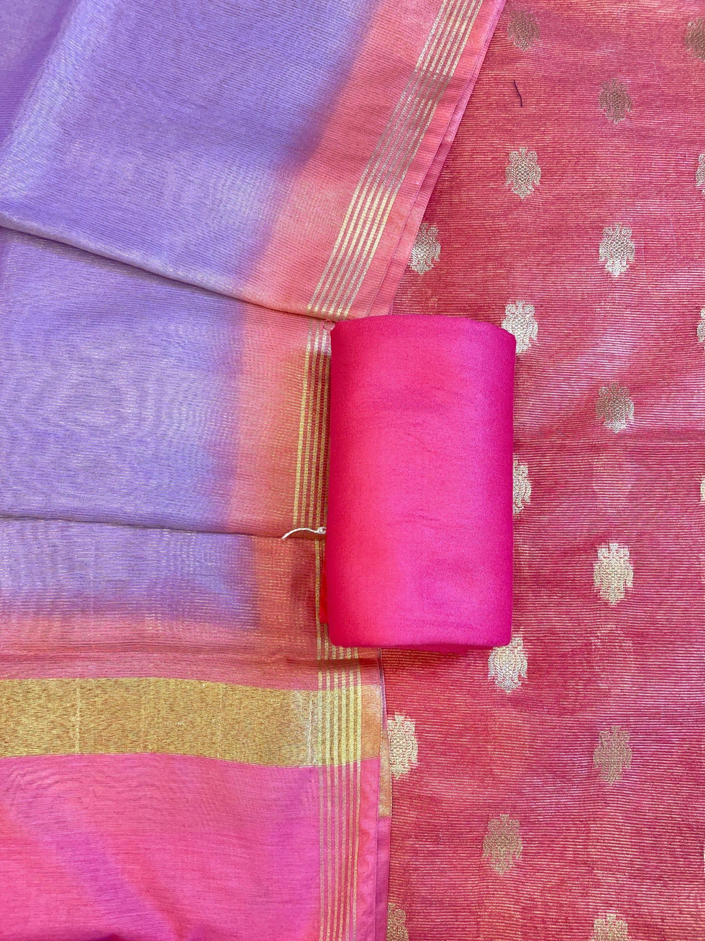 Dark Pink Tissue Silk Zari Booti with Contrast Lavender Dupatta Banarasi Suit 10SKL_TSUS1