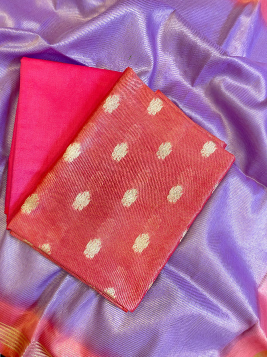 Dark Pink Tissue Silk Zari Booti with Contrast Lavender Dupatta Banarasi Suit 10SKL_TSUS1