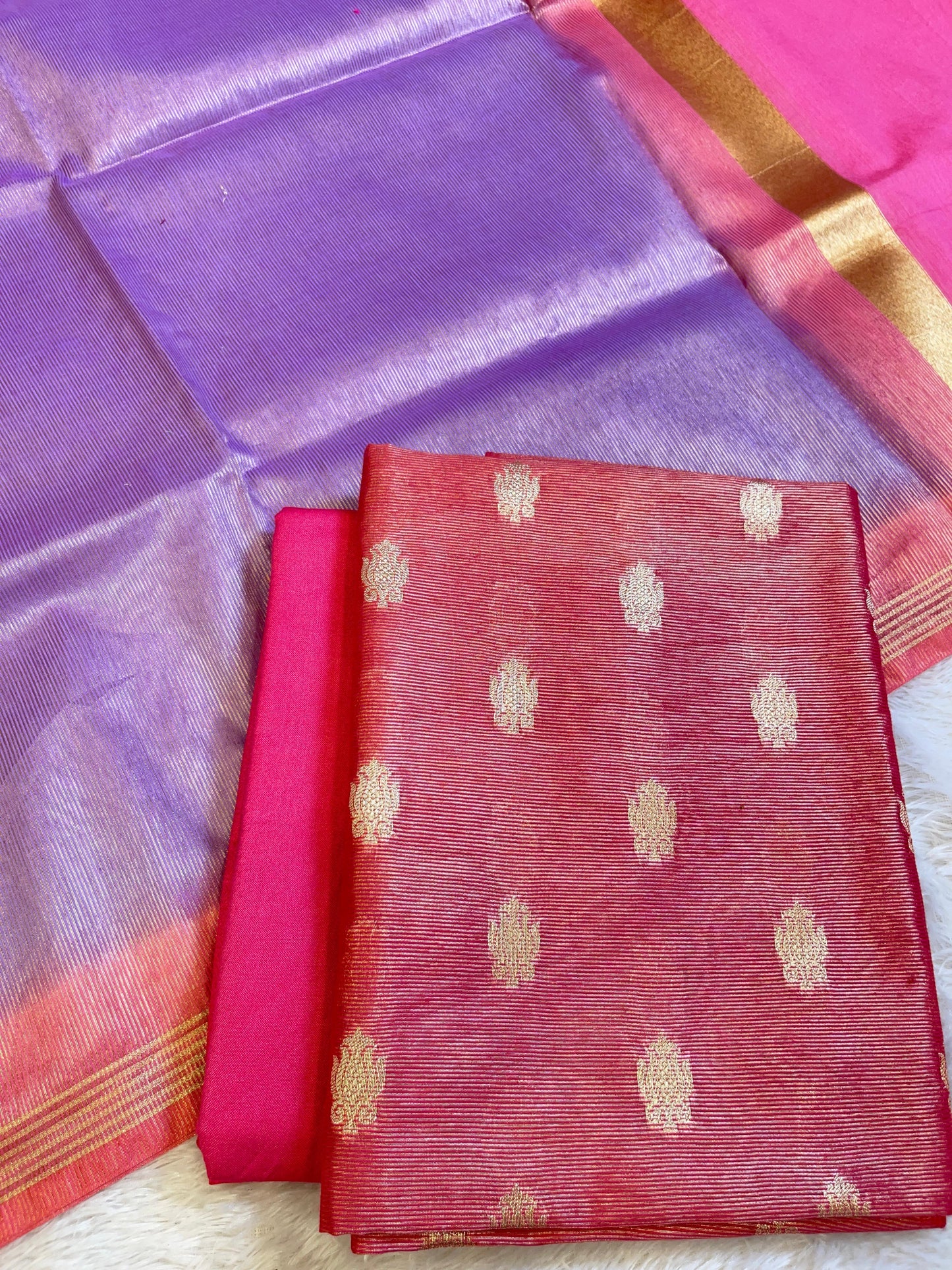 Dark Pink Tissue Silk Zari Booti with Contrast Lavender Dupatta Banarasi Suit 10SKL_TSUS1
