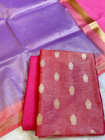 Dark Pink Tissue Silk Zari Booti with Contrast Lavender Dupatta Banarasi Suit 10SKL_TSUS1