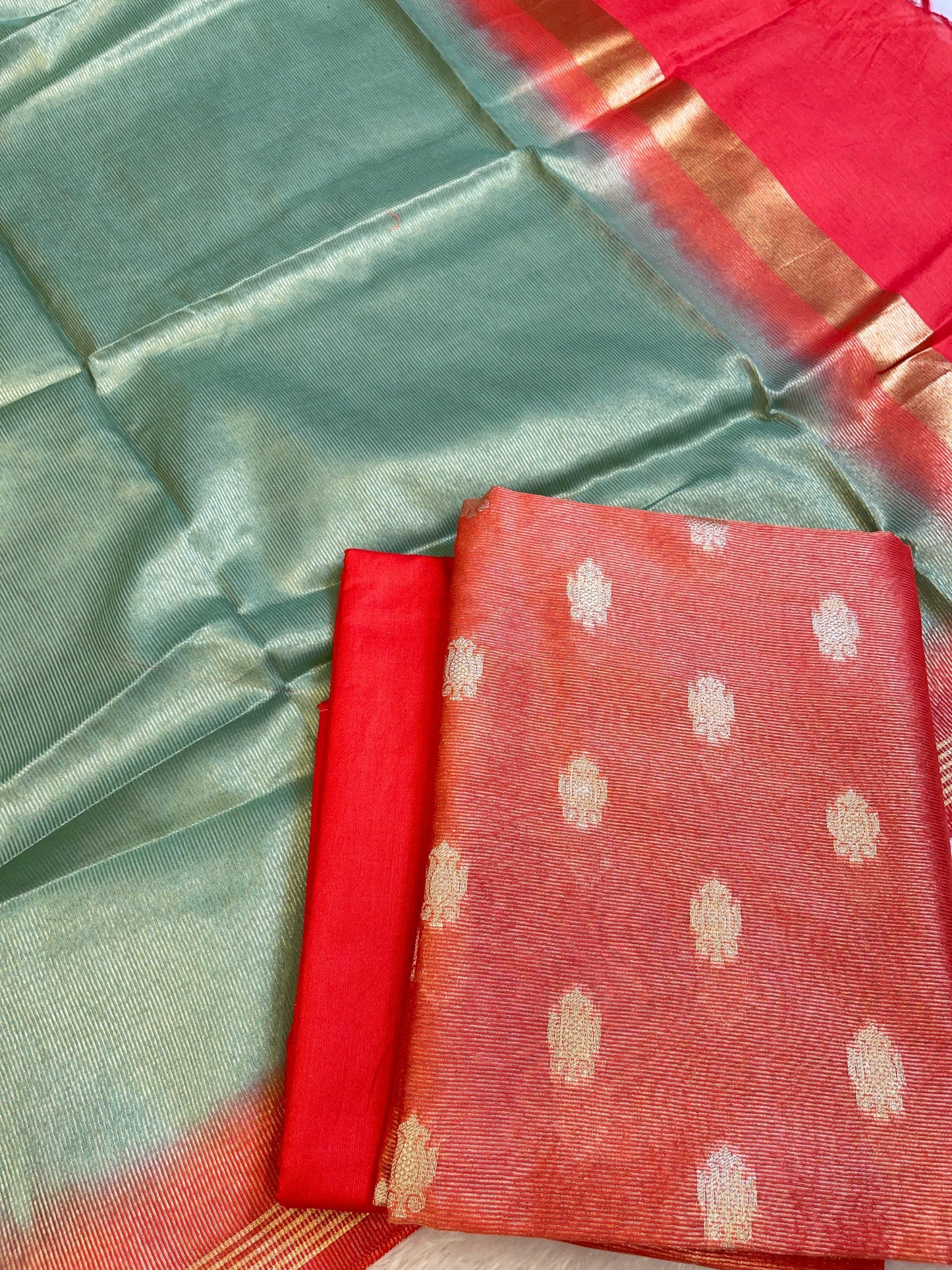 Red Tissue Silk Zari Booti with Contrast Grey Dupatta Banarasi Suit 10SKL_TSUS2