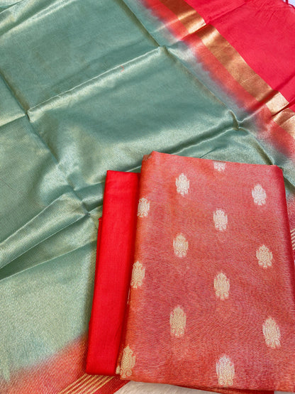 Red Tissue Silk Zari Booti with Contrast Grey Dupatta Banarasi Suit 10SKL_TSUS2