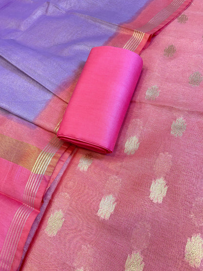 Baby Pink Tissue Silk Zari Booti with Contrast Lavender Dupatta Banarasi Suit 10SKL_TSUS3