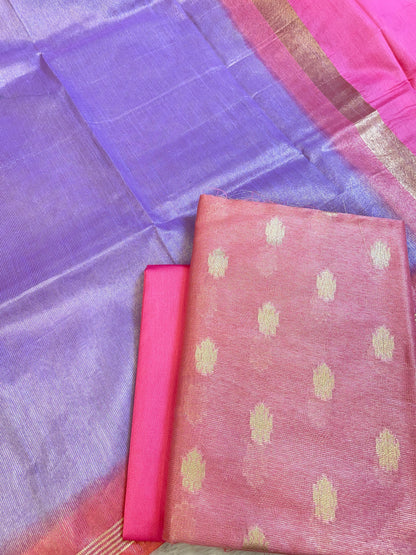 Baby Pink Tissue Silk Zari Booti with Contrast Lavender Dupatta Banarasi Suit 10SKL_TSUS3